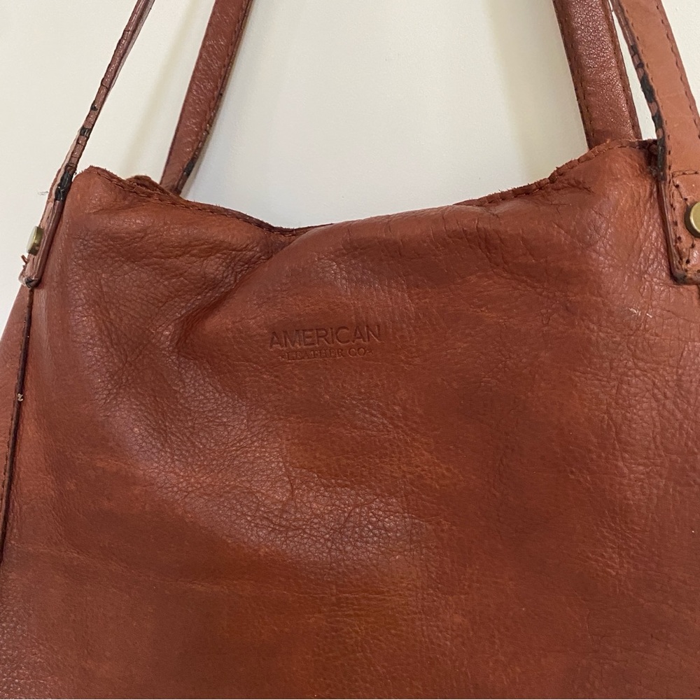 American Leather Co. Cognac Brown Leather Hobo Bag Minimalist Shoulder Purse - Picture 4 of 16
